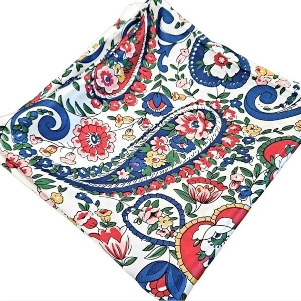 Satin Square Floral Scarf oversized Paisley white Boho hair neck 💖2/$30